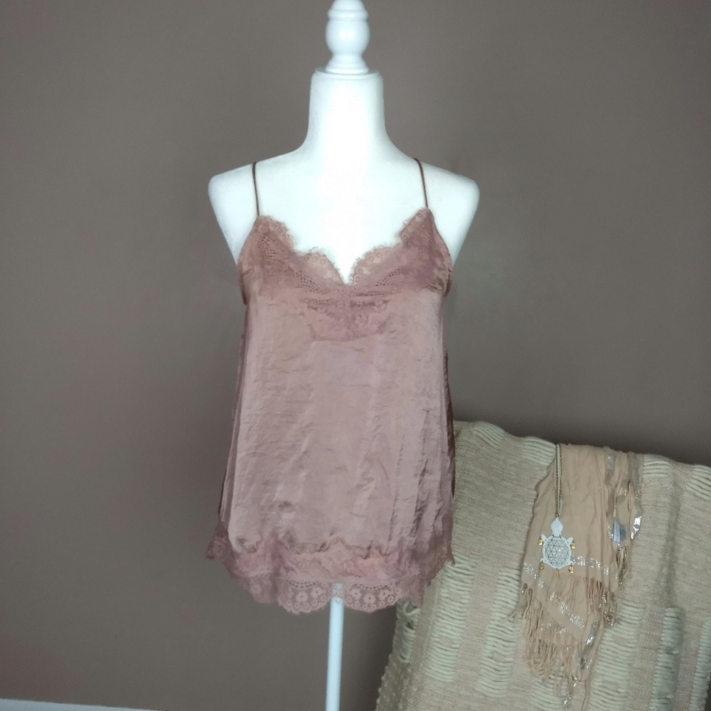 Paper Crane Mauve Satin Eyelash Lace Cami B7
